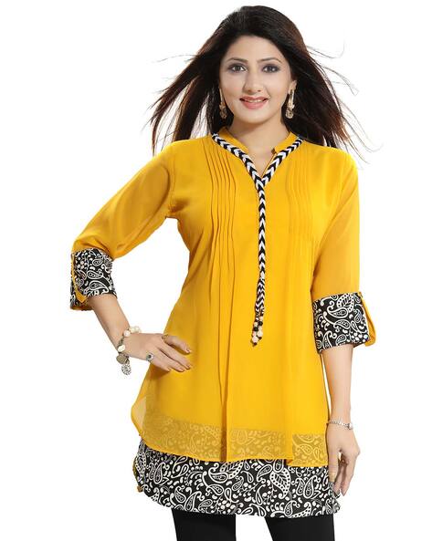fcity.in - Women Cotton Blend Short Kurti Printed Yellow Kurti / Festive  Special