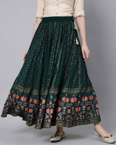 Buy Dark Green Designer Readymade Kurti With Skirt Set  Cotton Kurtis