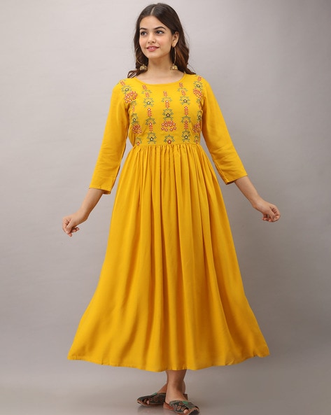 Sequin Work Pale Yellow Gown with train – Ricco India
