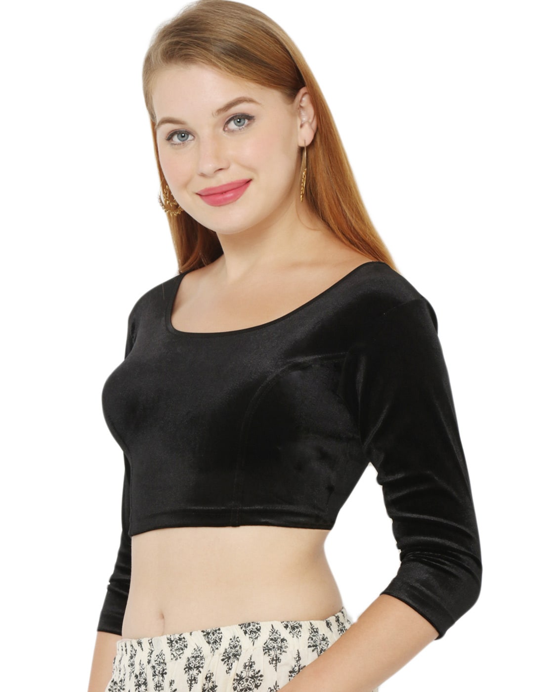 Buy Black Velvet Plain Scoop Neck Sleeveless Blouse For Women by