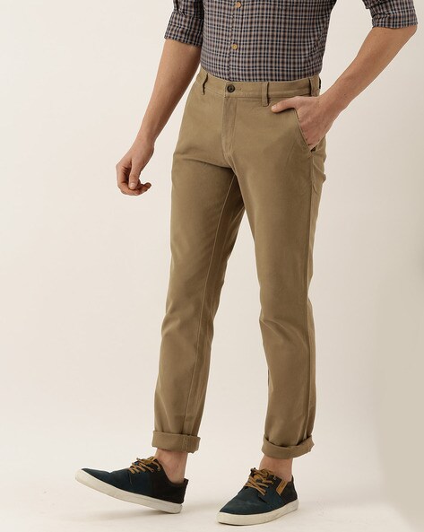 Buy Peter England Men Khaki Skinny Fit Solid Chinos  Trousers for Men  1888123  Myntra