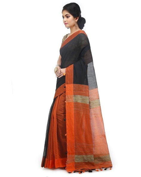 Buy ARTEASTRI Black Jamdani Cotton Handloom Casual Women's Saree With Zari  Border | Shoppers Stop