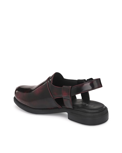 Burgundy leather online sandals