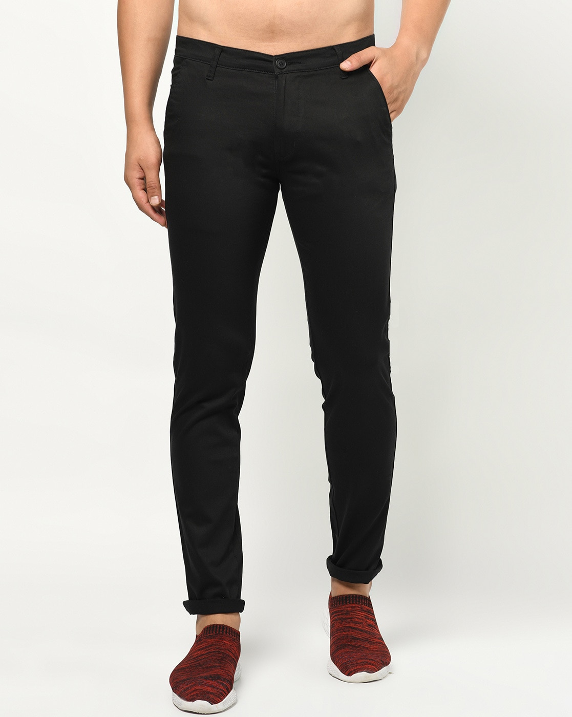 Solid Charcoal Black Chinos Stretchable Trousers