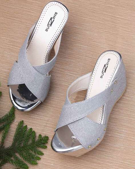 Silver wedge heel online sandals