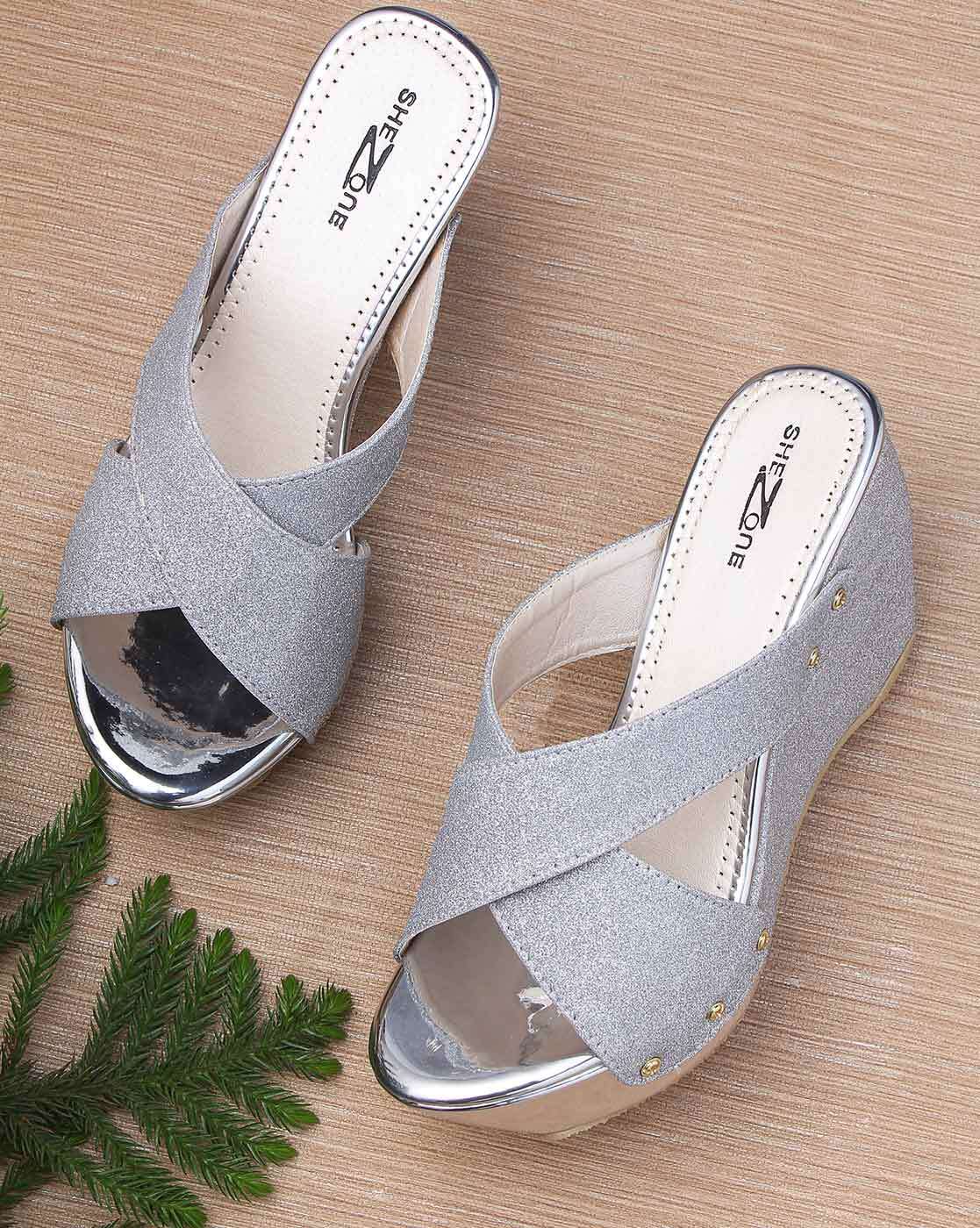 Dressy silver wedge discount sandals