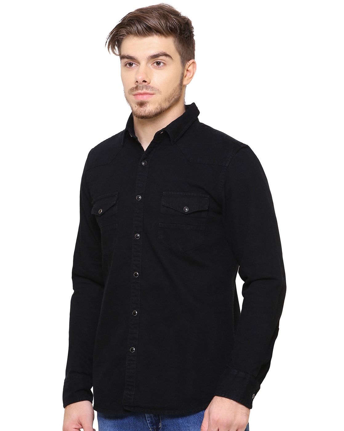 Kuons Avenue Men's Black Half Sleeve Denim Shirt