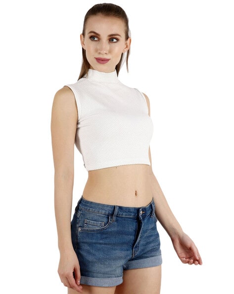 White sleeveless turtleneck crop on sale top