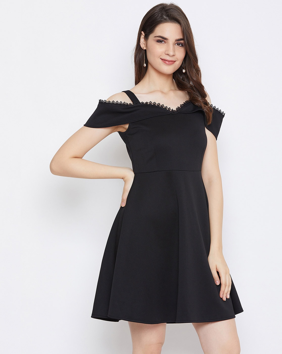 AUCREATIONS Women A-line Black Dress - Buy AUCREATIONS Women A-line Black  Dress Online at Best Prices in India | Flipkart.com