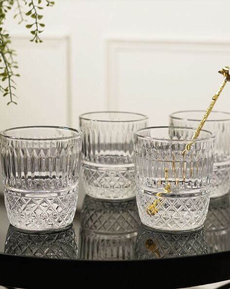 Better Homes & Gardens Clear Diamond-Cut Glass Old Fashioned Whiskey Glass  Tumbler, 4 Pack