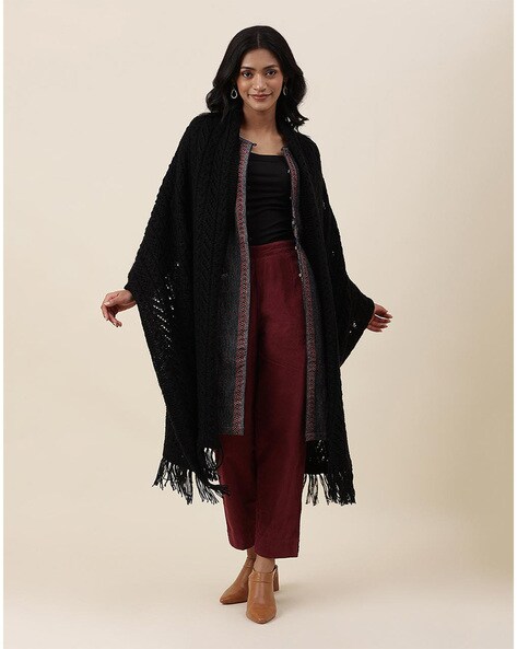 Pointelle-Knit Shawl with Fringes Price in India