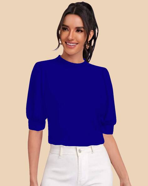 DREAM BEAUTY FASHION Round-Neck Top with Puff Sleeves