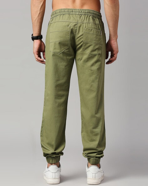 Buy The Indian Garage Co Men Olive Green Solid Chinos Trousers - Trousers  for Men 19674536 | Myntra