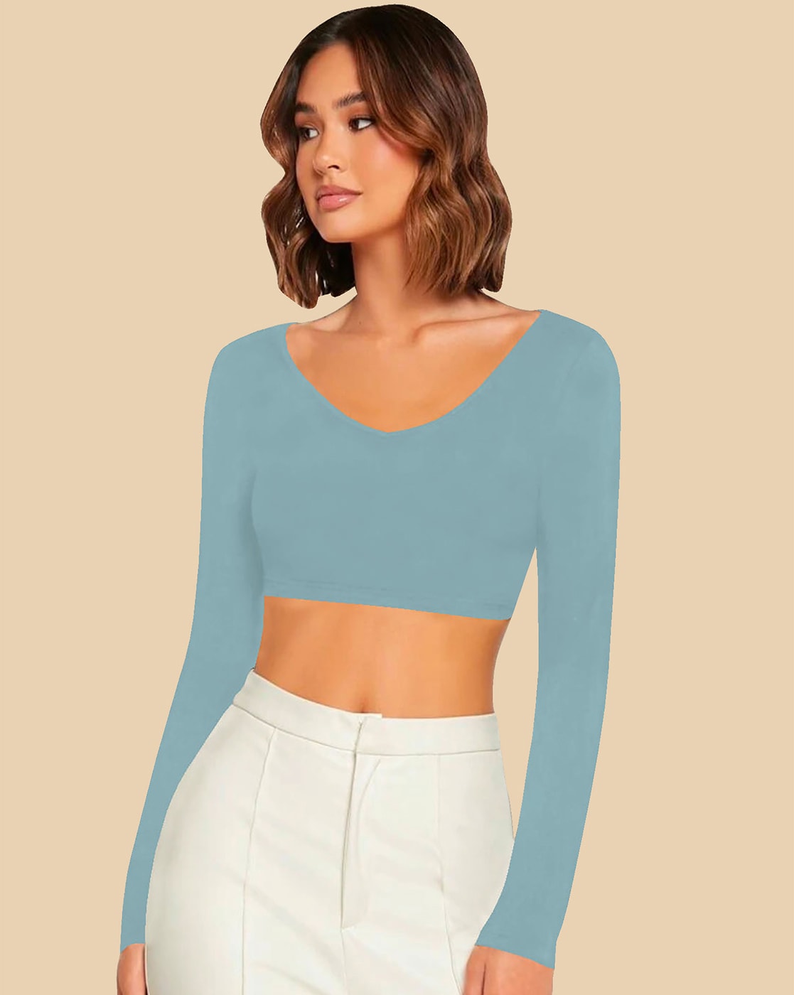 Cap Sleeve Crop Top in Turquoise