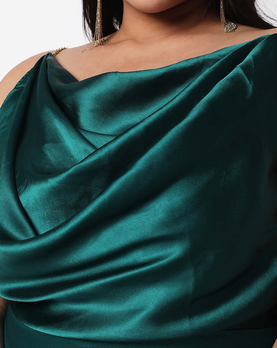 Buy Lastinch Women's Plus Size Cotton Pista Green Cowl Dress (Medium) at