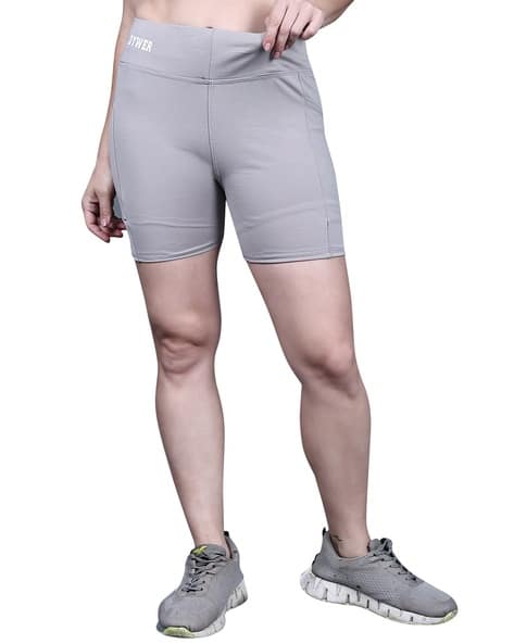 Ladies Shorts Silver High Waisted Shorts High Rise Knit Shorts