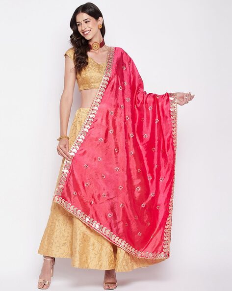 Floral Print Dupatta with Lace Border Price in India