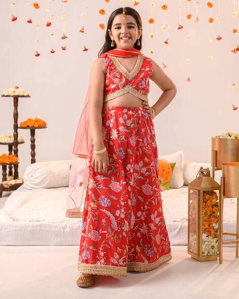 Buy KID1 Girls Red Anya Choli Lehenga (Set of 3) online-thephaco.com.vn
