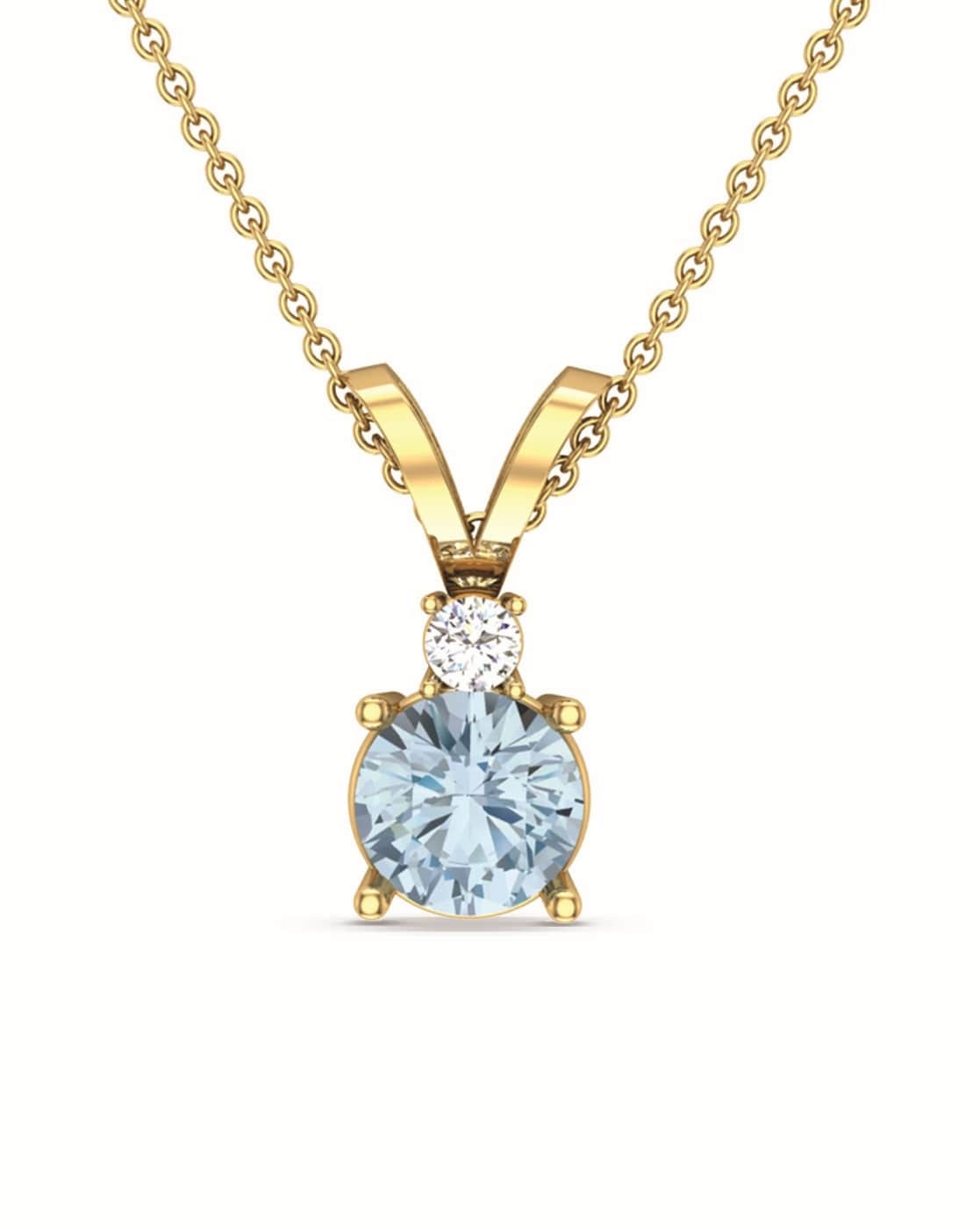 Authentic Aquamarine Gemstone Drop Pendant With Diamonds 14k Pure Gold