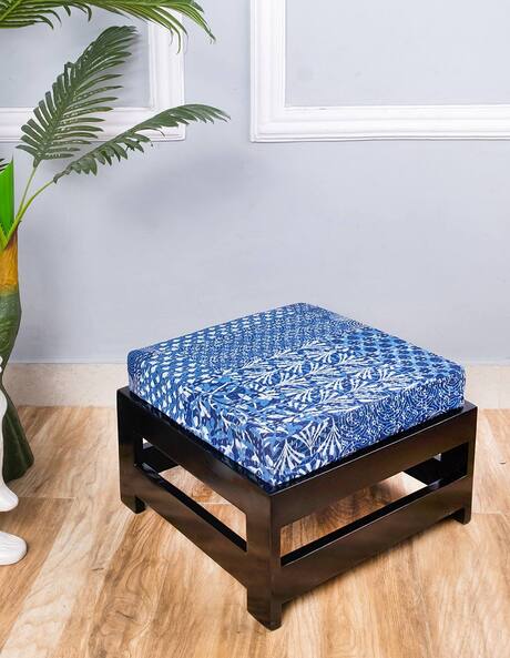 Buy IKIRIYA Amber Sheesham Wood Foot Stool with Indigo Patch Print, Color  Home & Kitchen
