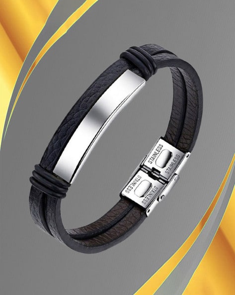 Buy Fashion Frill Men Leather Silver Plated Wraparound Bracelet - Bracelet  for Men 26649324 | Myntra