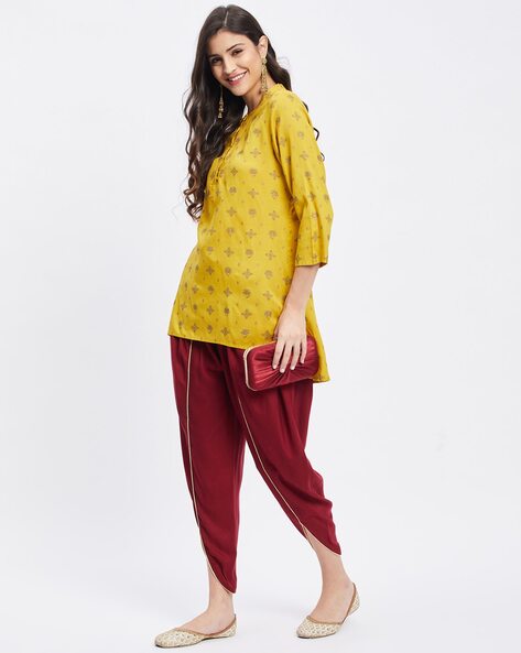 Get Blue Ethnic Embroidered Pleated Kurti With Yellow Tulip Pants at ₹ 1749  | LBB Shop