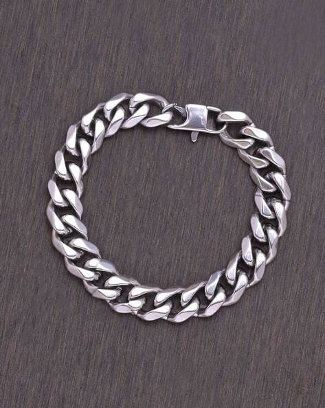 925 Silver wide link bracelet, with white zircons - L approx. 18 cm.