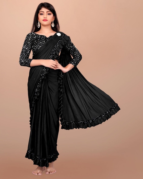 Buy Black Saree Chiffon Glitz Ruffle Pre-draped With Embroidered Blouse For  Women by Ridhi Mehra Online at Aza Fashions.