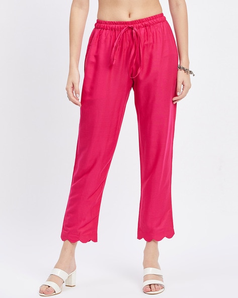 Straight Fit Palazzos with Scalloped Hems Price in India