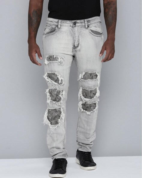 Buy galmajLj Stylish Men s PantsMen Fashion Ripped Jeans Frayed Hole Hip  Hop Denim Loose Fit Patch Long Pants  Blue 32 at Amazonin