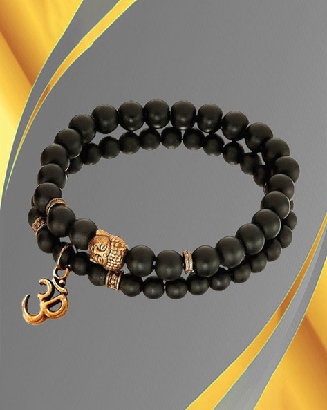 Matte Onyx Men's Black Bracelet with Faceted Titanium Beads – J F M