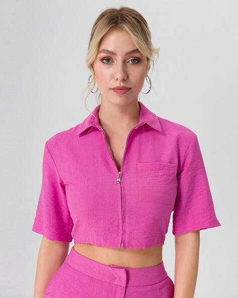 Buy PINK SNAP-BUTTON-FRONT FS CROP TOP for Women Online in India