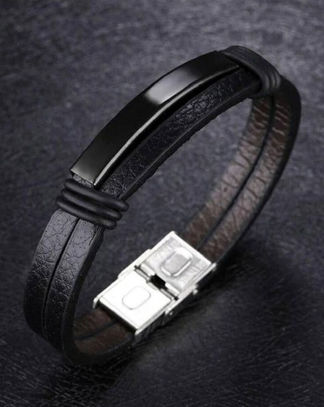 Double Wrap Black Leather Bracelet