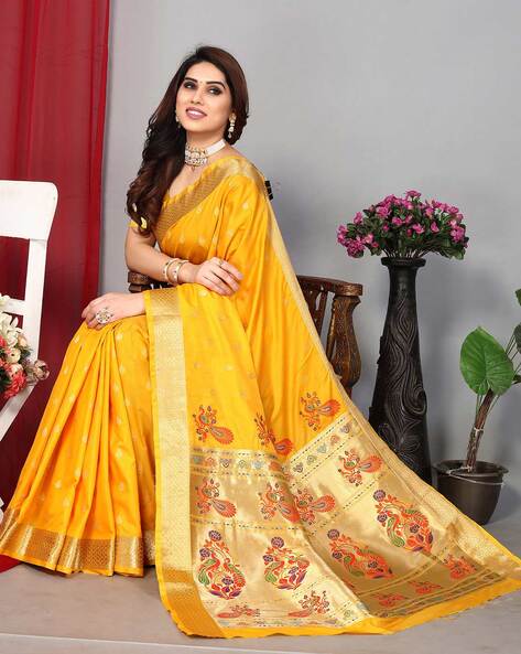 Yellow Colour Silk Fabric Designer Saree.