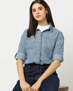 Denim Shirt with Patch Pockets