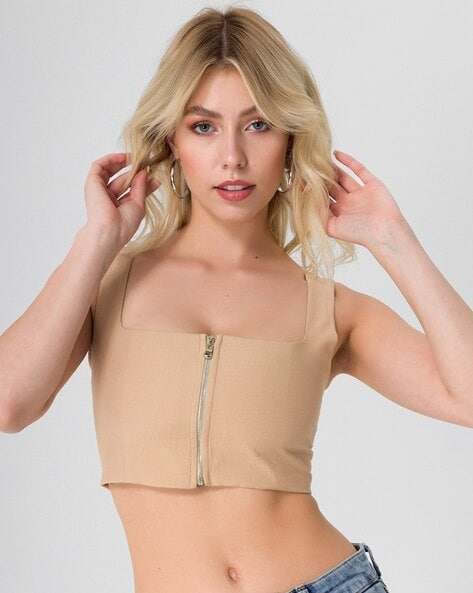 Crop top with zipper in clearance front