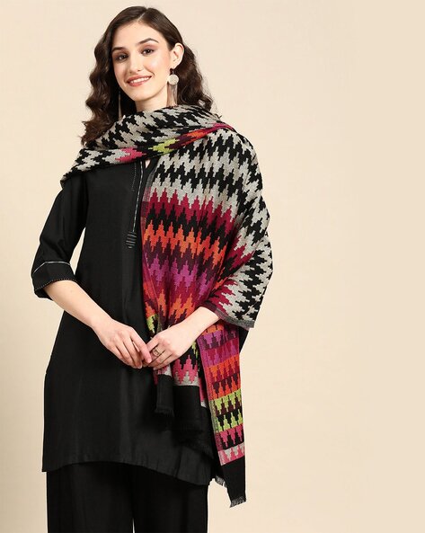 Geometric Print Stole with Fringed Border Price in India
