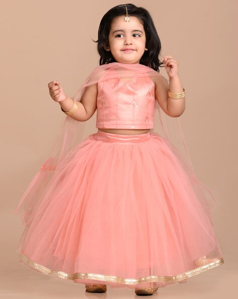 Designer Grey And Pink Color Fancy Fabric Lehenga Choli For Baby Girl