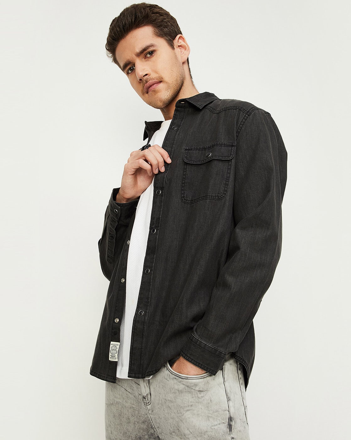 Black denim men shirt - CMJ1212 - Cuadra Shop