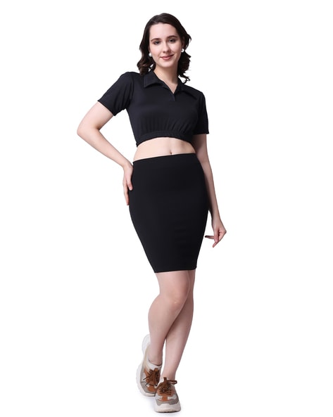 Buy Crop Top with Bodycon Skirt-Black for Women Online in India