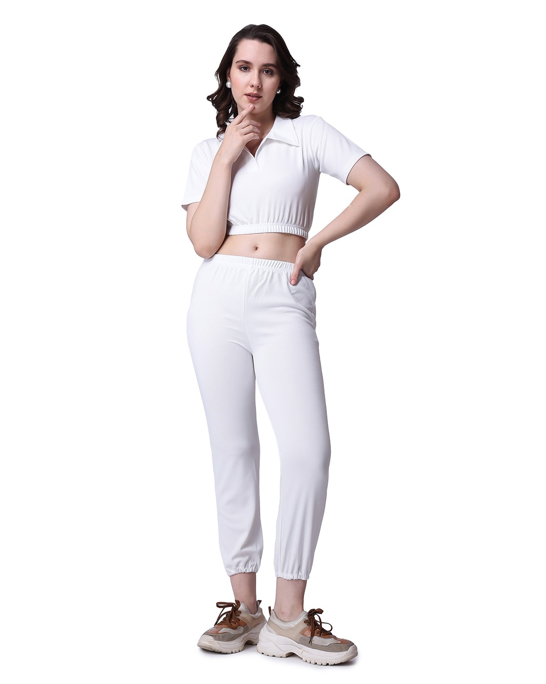 White joggers discount and crop top