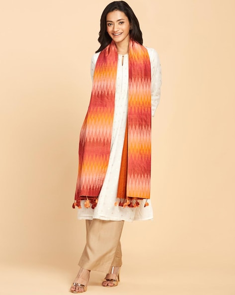 Geometric Pattern Shawl with Tassels Price in India