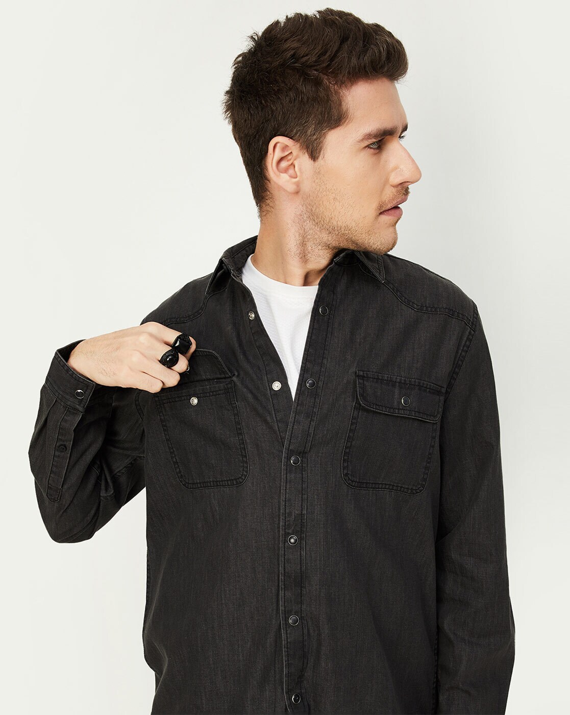 Buy Black Textured Urban Shirt for Men Online in India -Beyoung