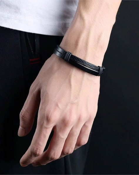 Double Wrap Black Leather Bracelet