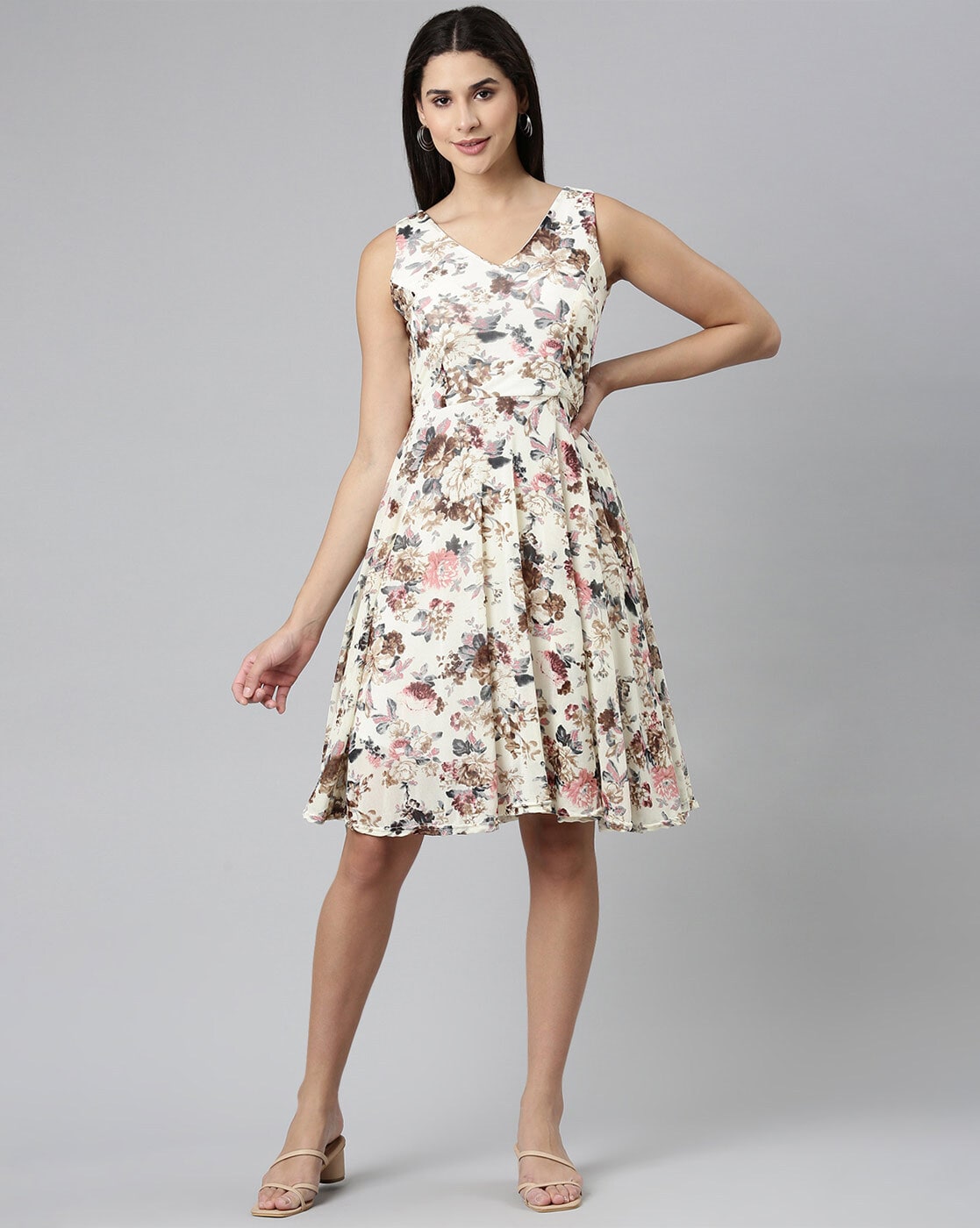 Blue Readymade Floral Dress In Cotton 801KR17