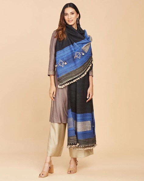 Colourblock Shawl with Tassels Price in India