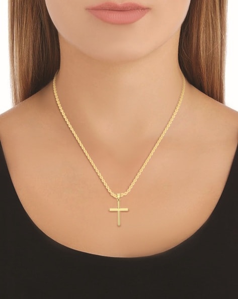Buy 14k Yellow Gold Cross Pendant Necklace on an 18 in. 14K Yellow Gold  Chain at Amazon.in