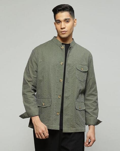 Buy Abraham & Thakore Trapunto Stitch Jacket | Green Color Men