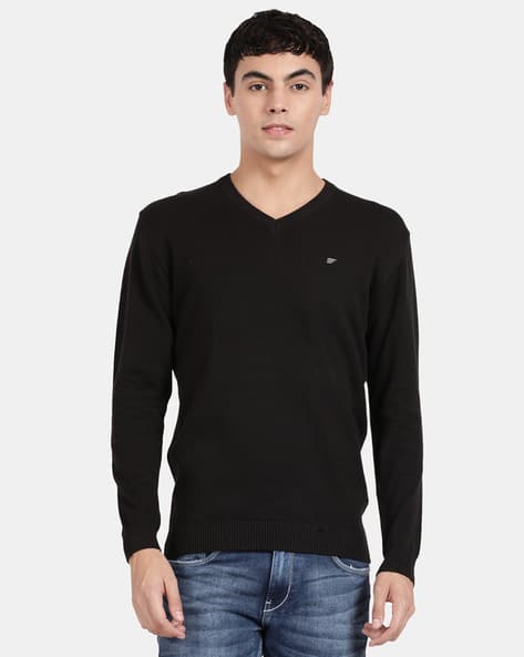 V-Neck Pullover Sweater with Elasticated Hem