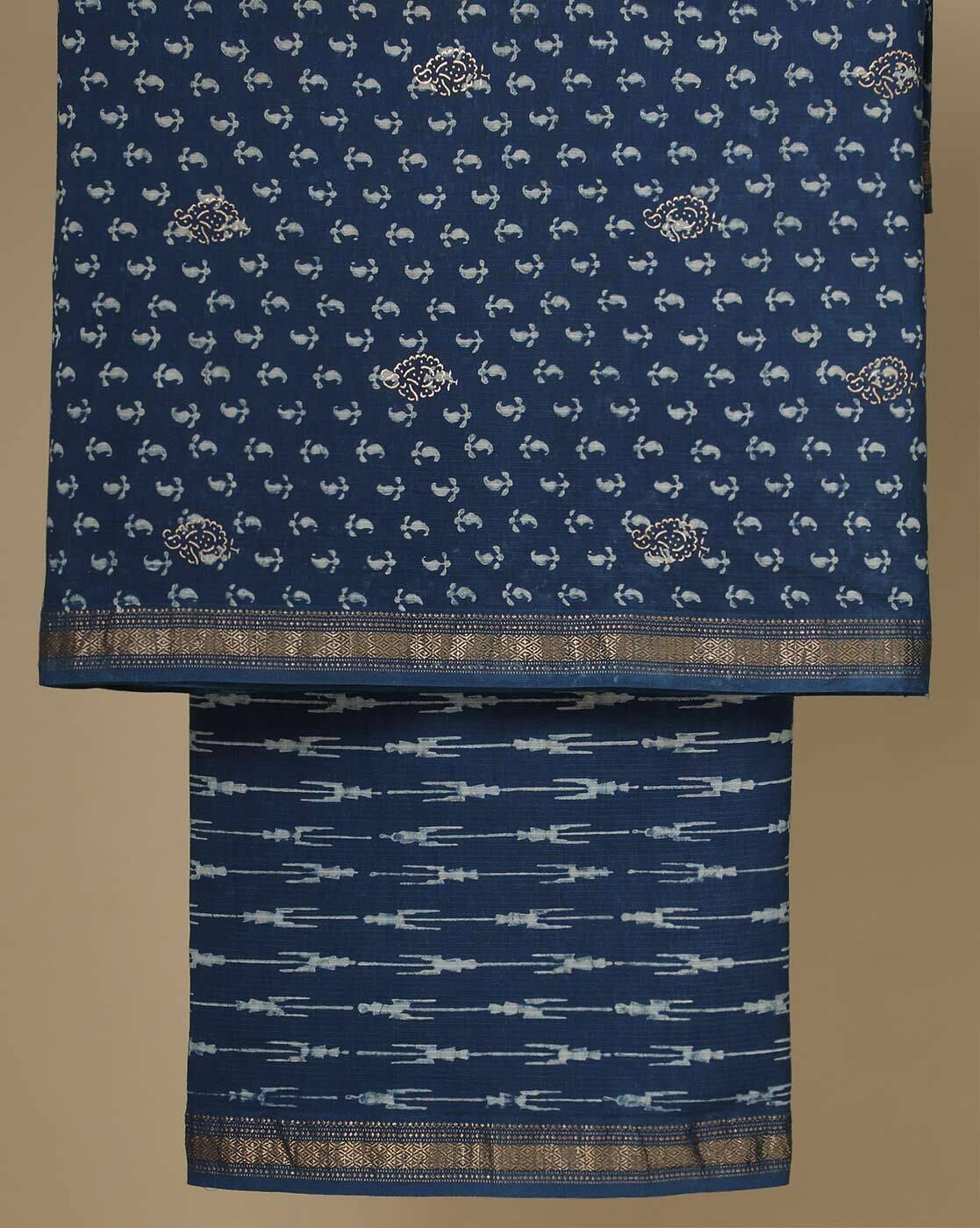 Indigo Dabu Print Cotton Suits With Chiffon Dupatta In Rs 675 - Kiran's  Boutique